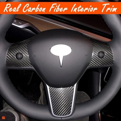 RRX For Tesla Model 3 2018 2019 Carbon Fiber Wheel Steering Accent Panel Cover Sticker Decoration Interior Mouldings Accessories