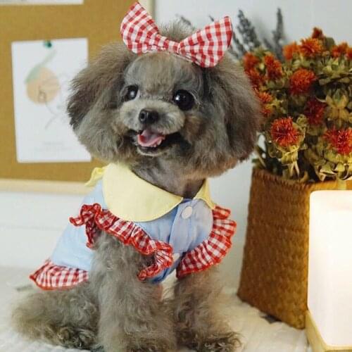 Blue Pet Clothes Cat Dress For Small Dogs French Bulldog Corgi Pet Skirt With Clip Dresses Princess Girls Evening Party Dress 4L