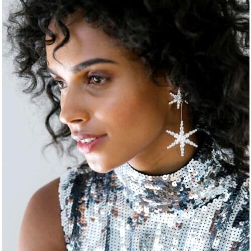 Stonefans handmade Cute Star Moon Rhinestone Dangle Earrings for Women Bling Crystal Earrings Long Dorps Luxury Jewellery