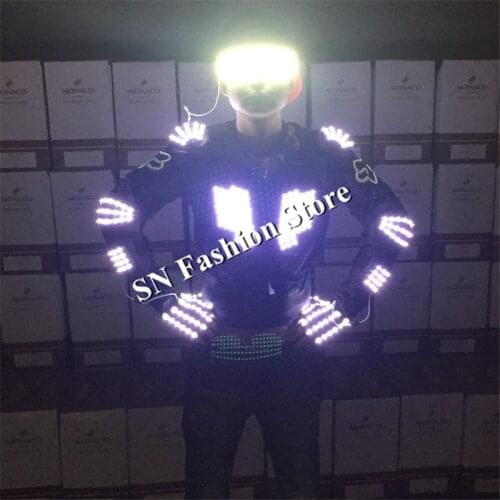 MD14 Ballroom dance led costumes luminous stage dj singer wears Illuminated suit LED light glasses/LED gloves/party bar clothes