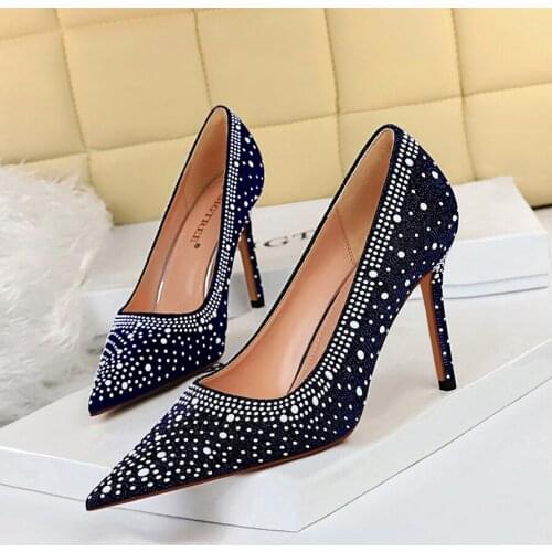 BIGTREE 2021 Spring Rhinestone Women Thin Heels Extreme Sexy High Heels Luxury Crystal Pumps Ladies Party Bridal Designer Shoes