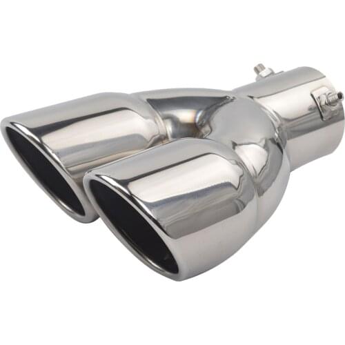 Car Exhaust Pipe Universal Double Outlet Car Muffler Tip Stainless Steel Chrome End Trim Modified Tail Throat Liner Pipe 63mm