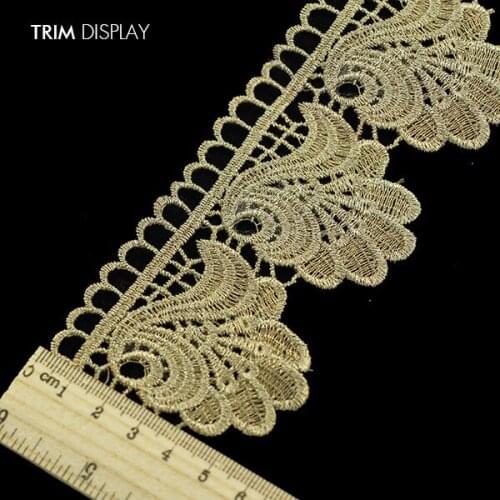 Embroidered Gold Metallic Flower Scrapbooking Lace Ribbon Motif Wedding Trim Embellishment Embossed Applique Trimming10yd/T962