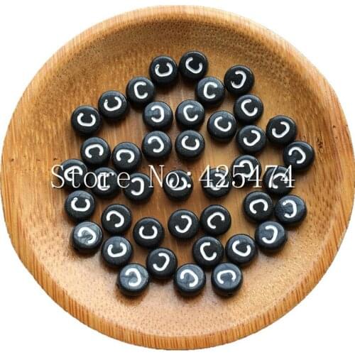 High Quality Flat Coin Round Shape Acrylic Alphabet Beads 4*7MM Individual Initial C Printing Plastic Letter Beads for DIY