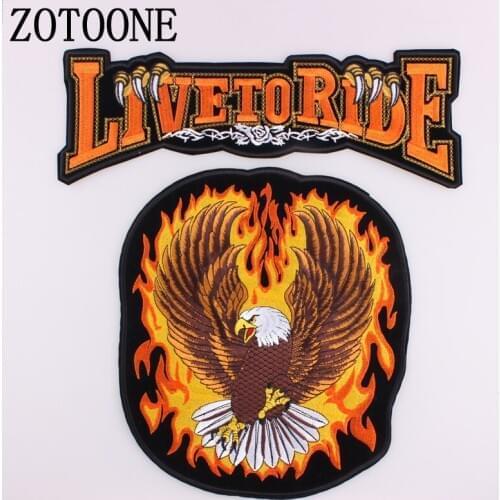 LIVE TO RIDE Large Back Iron On Patches For Clothing DIY Biker Punk Patch Sew On Jacket Embroidered Rock Sewing Accessories H