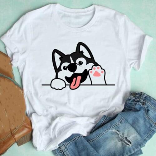 Female Tee Top Graphic T-shirt Women Short Sleeve Cartoon Dog Funny Face 90s Sweet Animal Mujer Camisetas Clothes Print Tshirt