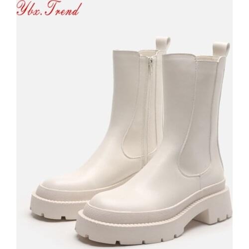 Women Chelsea Boots ZA Thick Platform PU Leather Fashion Ankle Boot Zipper Female Shoes Woman Short Boots Autumn Winter 2021 New