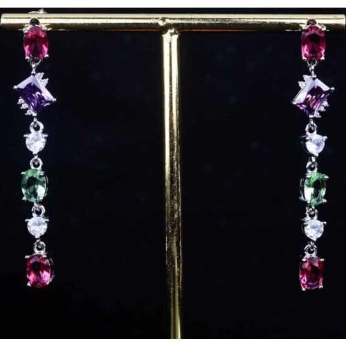 2021 New Trend Long Drop Earrings Inlay Colorful AAA Zircon Fashion Vintage Geometric Jewelry For Women Wedding Engagement Gifts
