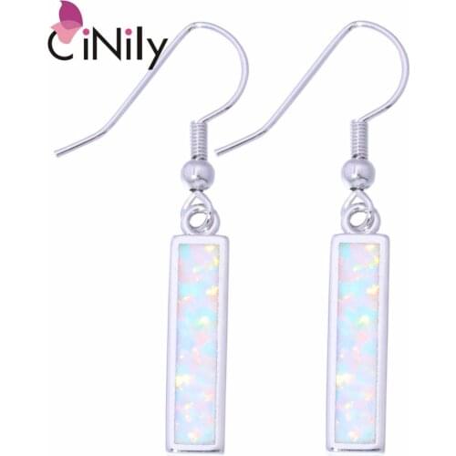 CiNily Created White Fire Opal Silver Plated Wholesale Hot Sell for Women Jewelry Fashion Dangle Earrings 1 5/8" OH3413