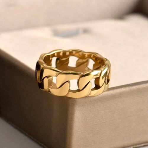 Stainless steel temperament contracted chain cold wind ring female fashion personality hollow-out vintage ring tide