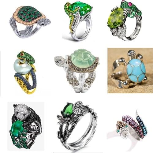 2021 Fashion Jewelry Mixed Styles Creative Lovely Frog Panda Sea Turtle Snake Animal Female Ring for Women Party Accessories