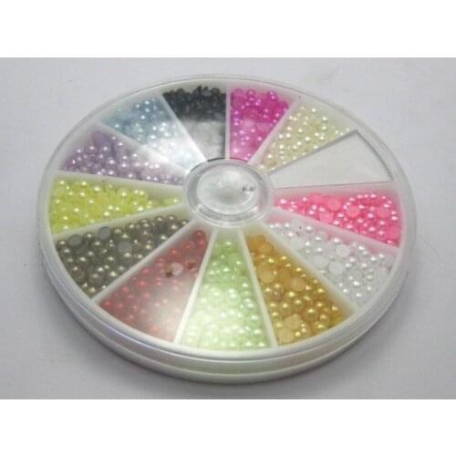 1500 Mixed Colour Half Pearl Bead 3mm Flat Back with Wheel 12 Colour