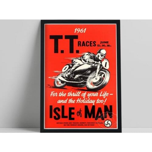 1961 Manx Grand Prix Tt Races Isle Of Man Poster, Vintage Motorcycle Prints, Red Black White Wall Decor, Motorbike Car Fans Gift