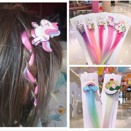 2021 Children Cartoon Rainbow Wig Hairpins Unicorn Hair Clips Girls Cute Rabbit Cat Animals Headbands For Kids Hair Accessories