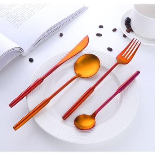 4Pcs/set Table Cutlery 18/10 Stainless Steel Flatware Rainbow Knife Fork Spoon Coffee spoon Sets Golden Kit Dinnerware