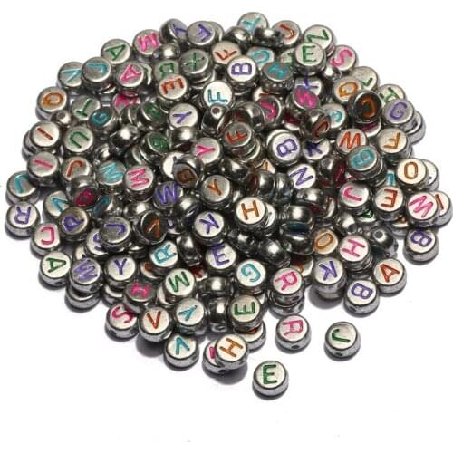 7*4mm Silvered Mixed Letter Acrylic Beads Round Flat Spacer Alphabet Beads For Diy Handmade Bracelet Jewelry Making