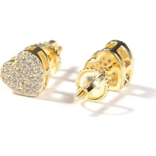 AITIEI Luxury Heart Shape Stud Earings Full Cubic Zirconia Earrings Trendy Top Quality Gold Silver Color Women Exquisite Jewelry