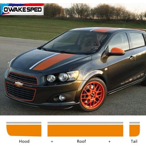 1 set Car Hood Roof Tail Sticker Racing Sport Stripes For-Chevrolet Sonic Whole Body Auto Vinyl Decals Exterior Accessories