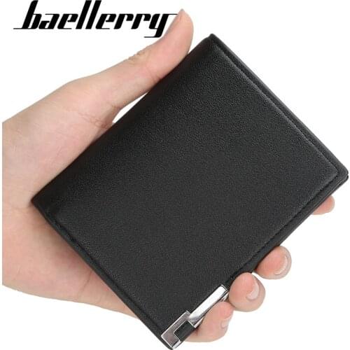Baellerry Mens Short Wallet PU Leather Iron Edge Korean Youth Mens Horizontal Wallet Trend Card Pack Purse Design Money Wallet