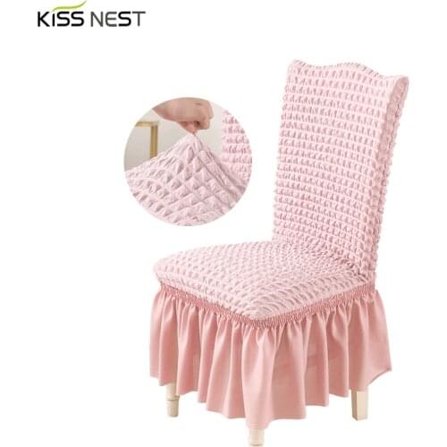Skirt Dining Chair Cover, Seersucker Style Elastic Spandex Seat Cover, For Home Hotel Wedding Banquet ,14 Colors, 1 PC