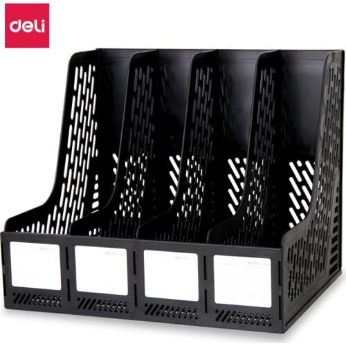 Deli Four-joint Openwork Desktop File Box Four Columns with Label Stable File Tray Desk Organizer Office School Supplies