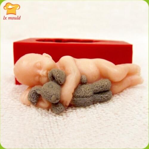 Handmade soap molds baby with bear doll mold silicone mold chocolate cake baking moulds