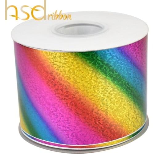 HSDRibbon hsd-design Genuine 75mm 3inch Rainbow foil grosgrain ribbon