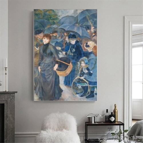 Retro Famous Artwork Auguste Renoir Canvas Painting Reproduction "Umbrellas" Poster Print Picture for Home Decoration Wall Art