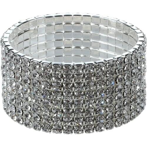Kili Wedding Bridal Stretchy 8 row Rhinestone Bracelet Bangle 28 mm