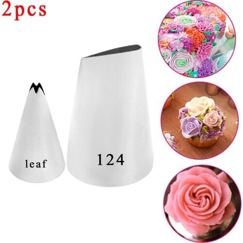 2PCS Rose Petal Piping Nozzle Cake Decorating Icing Tip Stainless Steel Pastry Nozzles For Cream Korea Bean Paste Flower #124