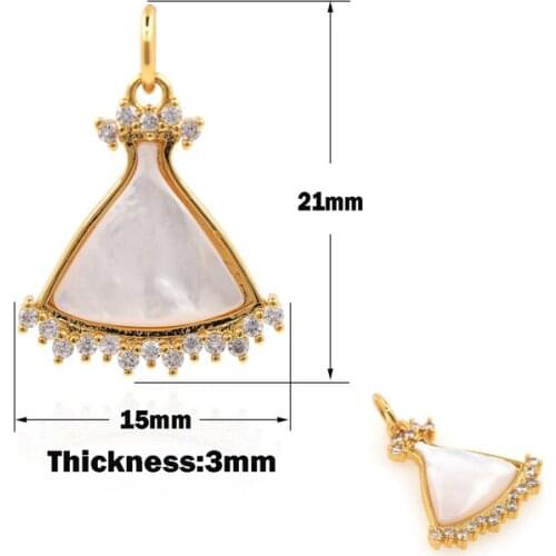 Zircon White Enamel Wedding Pendant,Golden Bridal Dress Necklace,Small Skirt Costume Pendant,DIY Jewelry Making Accessories