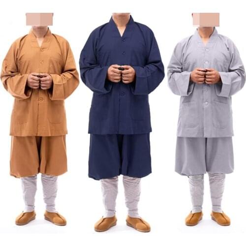 Summer&Spring Buddhist shaolin Monk kung fu uniforms zen lay outfits suits buddha meditation clothing gray/yellow/blue