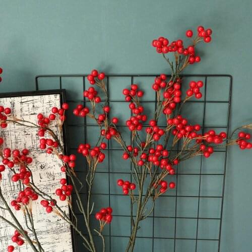 Small Holly Berry Branch Foam Berry Fruit Artificial Flowers Christmas Decoration Flower Wall Wedding Backdrop Decor Home Crafts