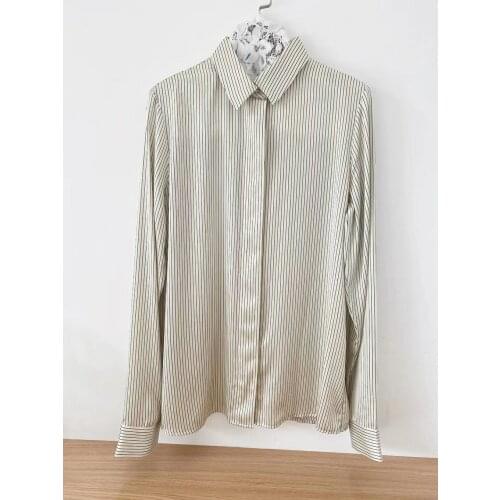 Fashion 2021 new women long-sleeved sexy retro silk forged striped shirt 0318