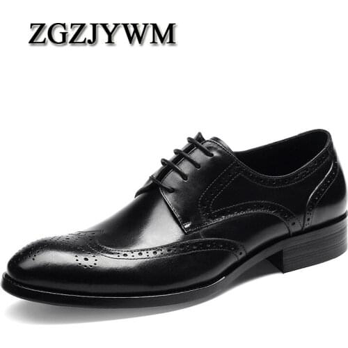 ZGZJYWM Fashion Spring/Autumn Black/Red Oxfords Mens Dress Lace-Up Pointed Toe Genuine Leather Wedding Business Office Shoes