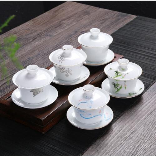 Denghua Porcelain Tureen and Bowls Set Ceramic Handpainted Teaware