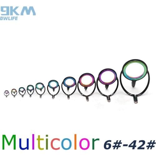 10Pcs Fishing Rod Rainbow Multicolor Rod Repair Kit Pole Guide Tip Ring Stainless Steel Wire Loop Accessories Building 6#~42