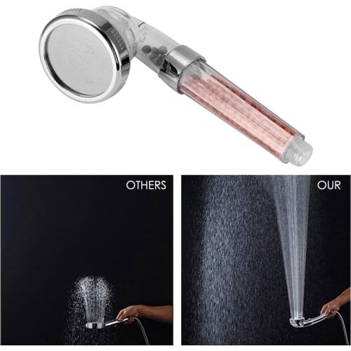 Shower Bath Head Adjustable 3 Mode High Pressure Stone Stream Handheld Shower Head With Negative Ion Activated Ceramic Balls