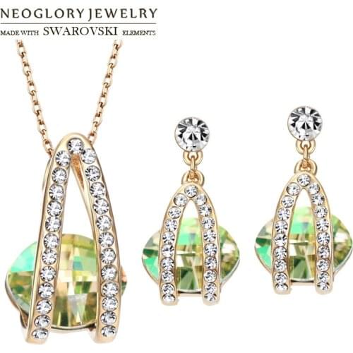 Neoglory Austria Crystal & Czech Rhinestone Jewelry Set Elegant Geometric Design For Women Necklace & Earrings Trendy Gift