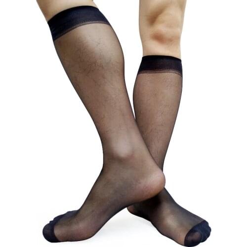 Ultra thin sheer Men Tube socks Nylon silk Sexy See Through Knee high Business Fetish Collection Sock Stocking For Gentlemen