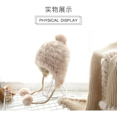 2020 Korean new rabbit hair thickened womens eaves hat,fashionable wool ball knitted hat,lovely wind winter wind proof ear cap