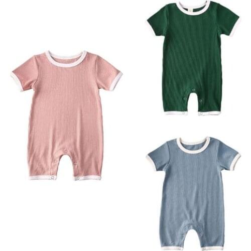 New Baby Summer Rompers Infant Newborn Baby Girls Solid Knitted Romper Short Sleeve Jumpsuit