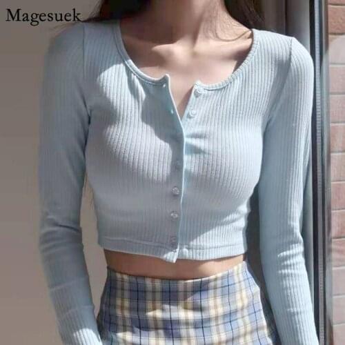 Autumn Thin Long Sleeve Cardigan Women Korean Style O-neck Short Knitted Sweaters Women Retro Crop Tops Slim Ropa Mujer 15822