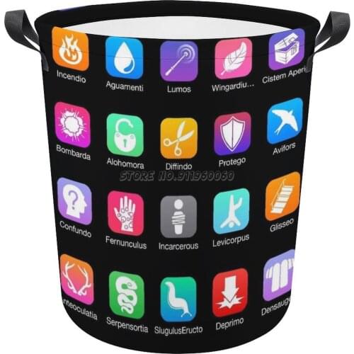 Potter Spell Icons Foldable Laundry Basket Laundry Hamper Dirty Clothes Storage Organizer Bucket Homehold Storage Bag Magic Spel