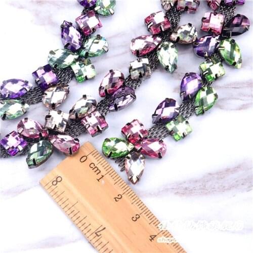 2.2Cm Wide Multi Colors Flower Chain Purple Brown Pink Resin Diamond Trim Diy Dress Collar Garment Sewing Accessory Decorations