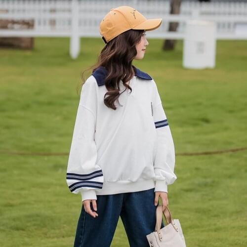10 12 years Girls School Tops Long Sleeve White Sweatshirt Turn Down Collar Clothing 2020 New Children Clothes