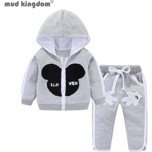 Mudkingdom Boys Girls Sweatsuits Unisex Kids Clothes Set Cotton Outfits Cartoon Zip Up Hoodies and Pants Set Spring Autumn