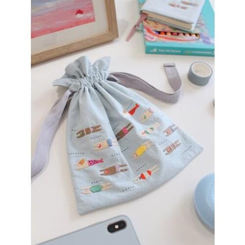 Embroidery Diy Bundle Pocket Material Bag Hand-embroidered Swimming Villain Fabric Drawstring Storage Bag Send Girlfriend Gifts