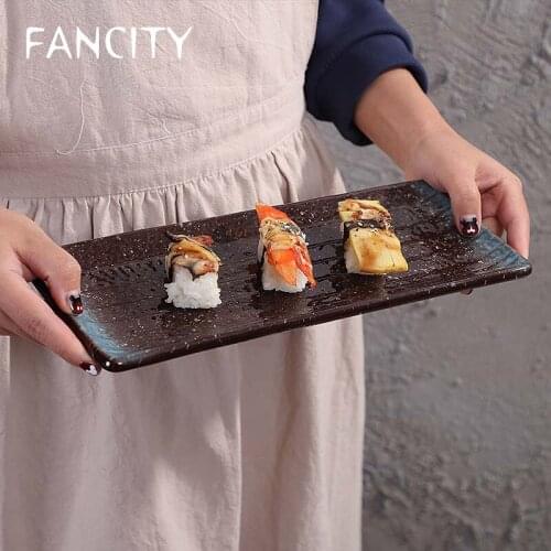 FANCITY Japanese-style tableware and style cooking plate Creative simple rectangular tray Ceramic long plate sushi plate