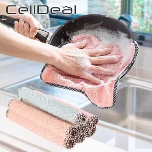 Kitchen Anti-grease Wiping Rags Superfine Fiber Towels Double-Sided Coral Velvet Dish Towels Car Wash Kitchen Cleaning Cloths